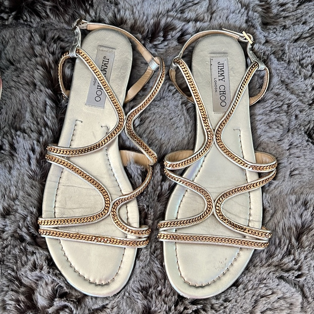 Jimmy Choo Metallic Gold Sandals - Picture 2 of 16
